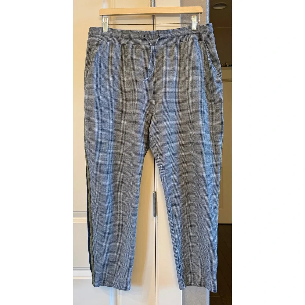 Maeve Anthropologie Grey Plaid Metallic Side Stripe Drawstring Pants Size Large